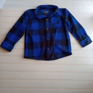 Toddler Boy Blue and Black Flannel Button Down Shirt,  4T